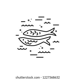 Fishes logo design. Line style vector illustration.