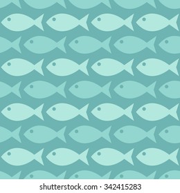 Fishes in the ocean, Seamless pattern with silhouettes of abstract fishes