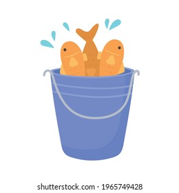 fishes on bucket isolated icon