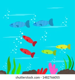 Fishes over the coral reef - Vector illustration