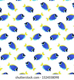 Fishes pattern design on white. Sea animals pattern. Powder blue tang fish pattern. Fishes background