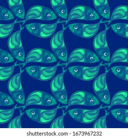 Fishes pattern, illustration, vector on white background.