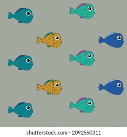 Fishes pattern on a colorful background. Cute animals