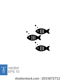 Fishes, sea animal glyph icon. Three same fish swimming together as part of Aquatic Animal logo. Pisces group. Solid pictogram style. Vector illustration. Design on white background. EPS 10