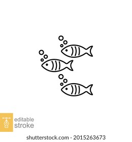 Fishes, Sea Animal Line Icon. Three Same Fish Swimming Together As Part Of Aquatic Animal Logo. Pisces Group. Outline Pictogram. Editable Stroke. Vector Illustration. Design On White Background EPS10