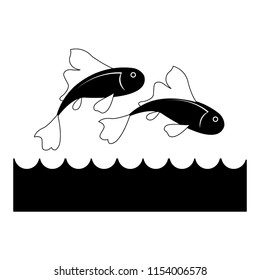 Fishes in the sea in black and white