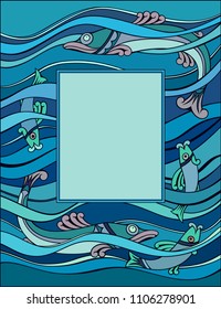 Fishes in the sea cartoon vector hand drawn illustration. 