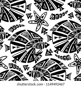 Fishes sea pattern black and white