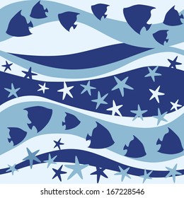 Fishes and sea stars. Nautical vector illustration