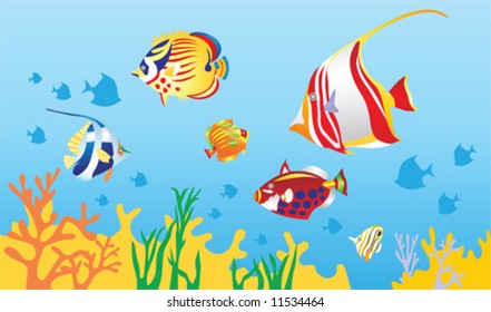 Fishes, a sea-bottom, ocean