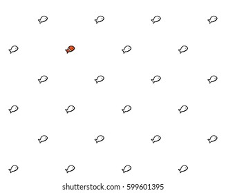 Fishes seamless black and white pattern.  Vector illustration.
