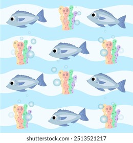 Fishes seamless cute ,
Suitable for making clothing patterns, book covers, and beautiful background images.