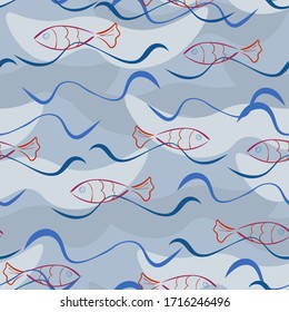 Fishes. Seamless marine background. This pattern can be used to print ads, on textiles, as a children's background.