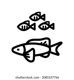 Fishes set of outline vector icons. Aquarium fish. Symbol, emblem, sign. Flat design elements isolated on white background..