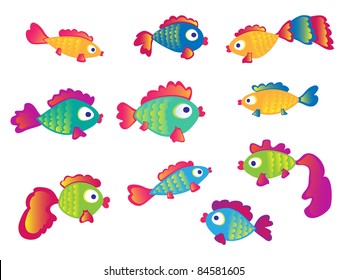 Fishes set vector