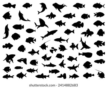 Fishes silhouette vector art white background