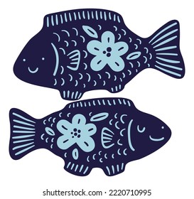 Fisch Silhouetten mit floralem mystischem Muster. Pisces-Zeichen