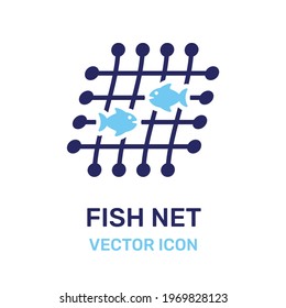 Fishes stuck on fish net icon vector