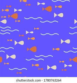 Fishes swimming seamless pattern. For fish restaurant, sea illustration 
Marine theme, ocean