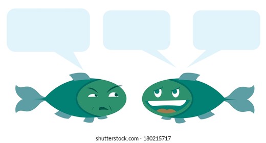 fishes talking, blank speech balloons or bubbles