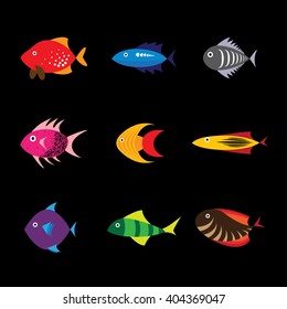 Fishes types vector icons in eps 10 format