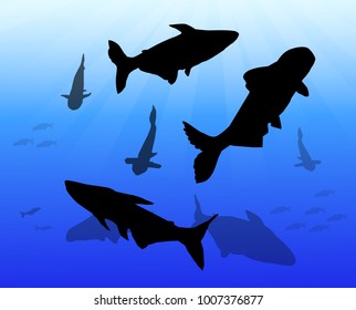 Fishes Under Sea
Different shapes Fishes silhouette under sea water. it's a vector illustration.