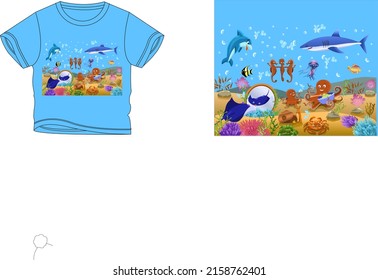 Fische unter Wasser T-Shirt Design Hintergrund Farbe ist ein Clan und T-Shirt Farbe ist eine klangliche schöne Farbe und schönes Design