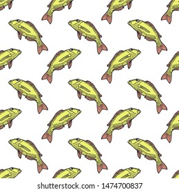 Fishes. Vector concept in doodle and sketch style. Hand drawn illustration for printing on T-shirts, postcards. Seamless pattern for textile, paper wrap. Texture background.