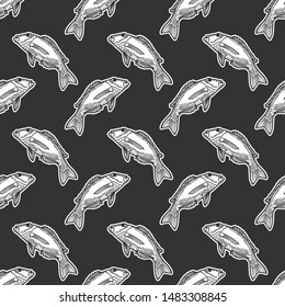 Fishes. Vector concept in doodle and sketch style. Hand drawn illustration for printing on T-shirts, postcards. Seamless pattern for textile, paper wrap. Texture background.