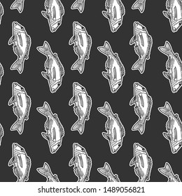 Fishes. Vector concept in doodle and sketch style. Hand drawn illustration for printing on T-shirts, postcards. Seamless pattern for textile, paper wrap. Texture background.