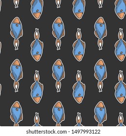 Fishes. Vector concept in doodle and sketch style. Hand drawn illustration for printing on T-shirts, postcards. Seamless pattern for textile, paper wrap. Texture background.