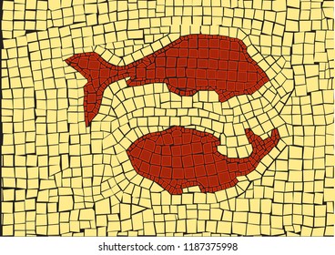 Fishes zodiac sign in a mosaic style