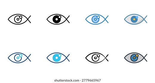 Fisheye icons set multiple style collection. Editable stroke
