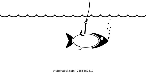 Fishhook or fish hook. Fish line pattern. Vector sea, ocean or water animal sign. fishing symbol. Cat food. Go fishing day. Speech bubble to speak message. Speaking clouds bubbles. i love fishing.