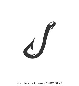 Fishhook icon isolated on a white background. Logo silhouette design template. Simple symbol concept in flat style. Abstract sign, pictogram for web, mobile and infographics - stock vector