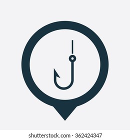 fishhook icon on white background map pin