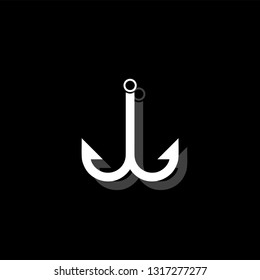 Fishhook icon. White flat simple icon with shadow