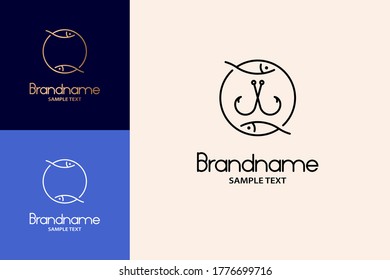 Fishhook Logo Hand Drawn Design Concept, Double Fish Logo.