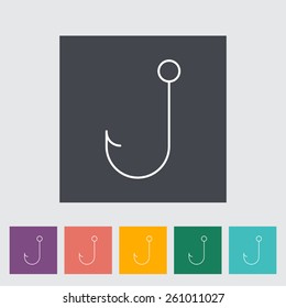 Fishhook. Outline icon on the button. Vector illustration.