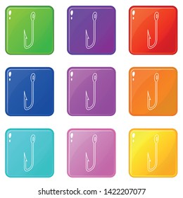 Fishihg hook icons set 9 color collection isolated on white for any design