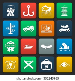 fishing 16 icons universal set for web and mobile flat