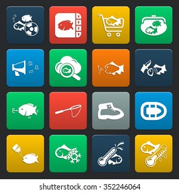 fishing 16 icons universal set for web and mobile flat