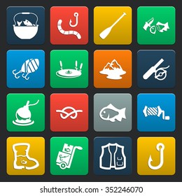 fishing 16 icons universal set for web and mobile flat