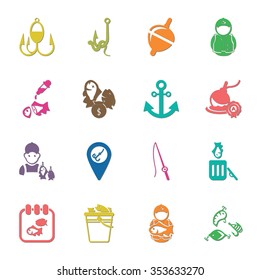 fishing 16 icons universal set for web and mobile flat