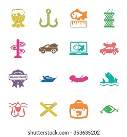 fishing 16 icons universal set for web and mobile flat
