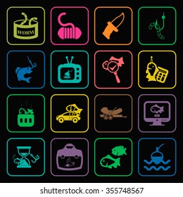 fishing 16 icons universal set for web and mobile flat