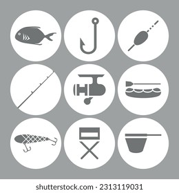 Fishing and fishing accessories icons.
