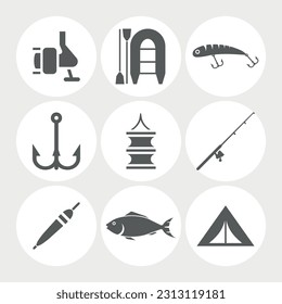 Fishing and fishing accessories icons.
