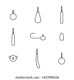 Fishing accessories from thin lines. Set of different fishing rigs and sinkers, isolated on white background, vector illustration.