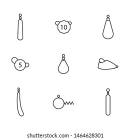 Fishing accessories from thin lines. Set of different fishing rigs and sinkers, isolated on white background, vector illustration.